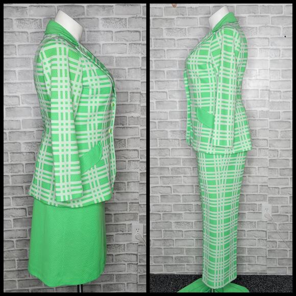 Vintage Neon Green/White Plaid & Polka Dot 3 Piece Set - Picture 2 of 10